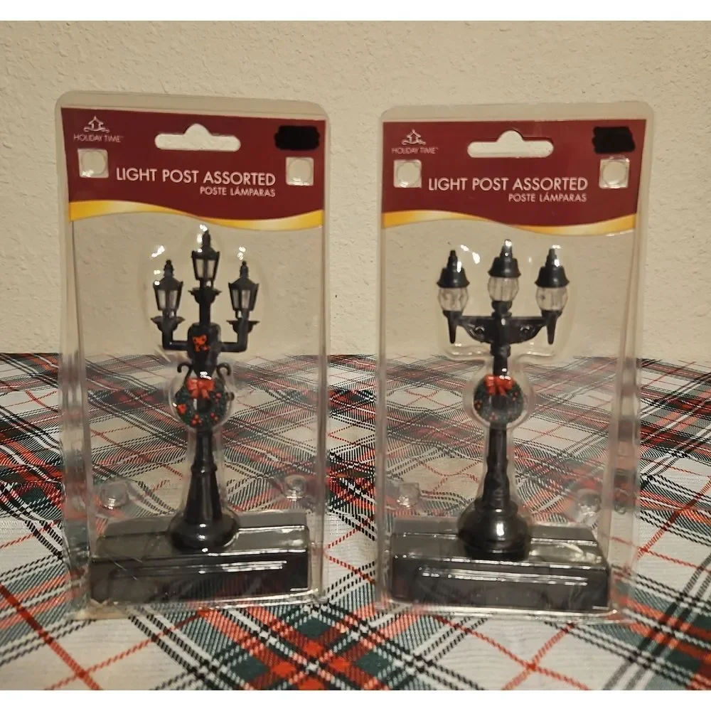 Set Of 2 Holiday Time Battery Operated Light Post Holiday Village Accessory